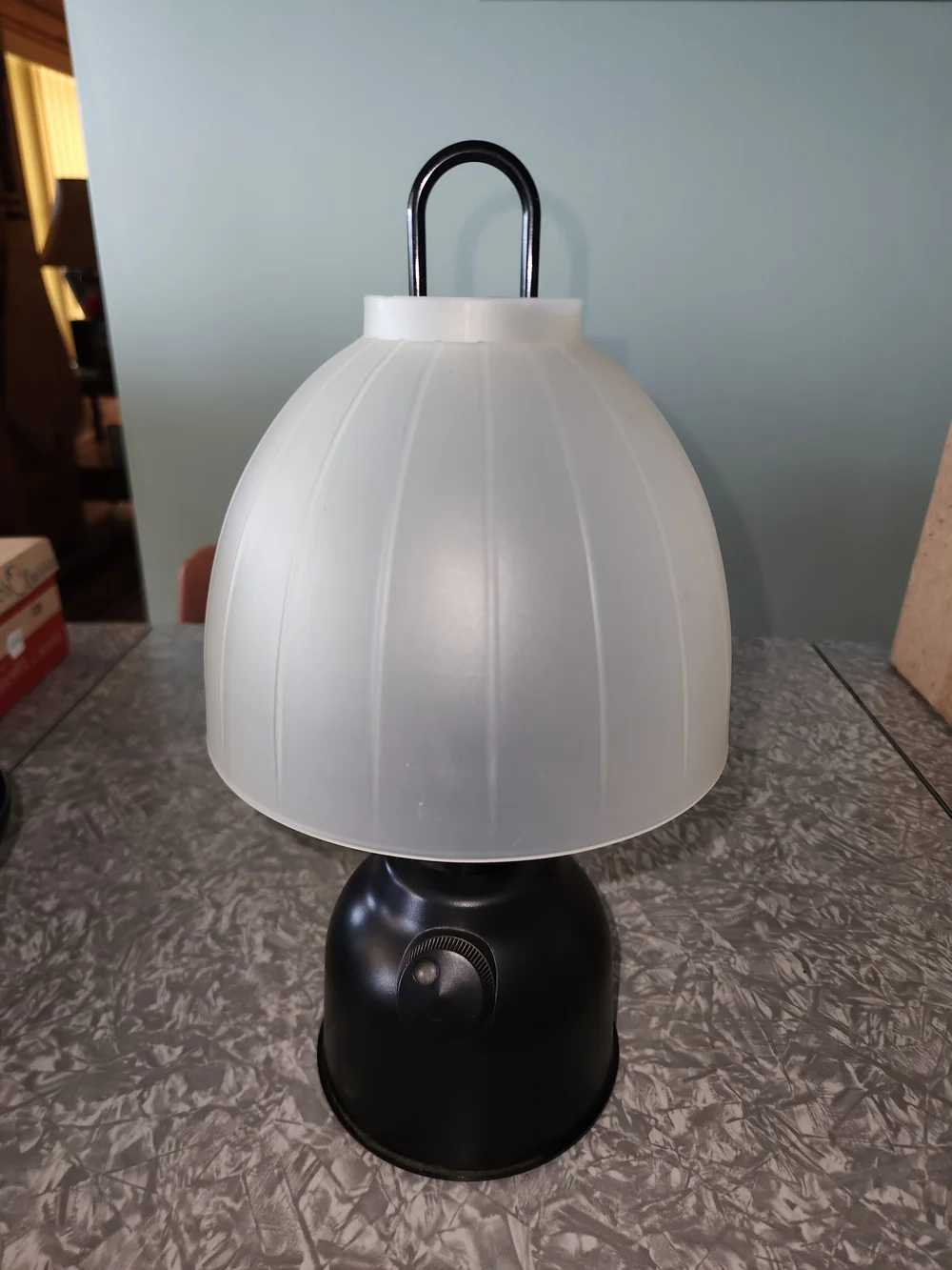 Black Lantern Table Light with Frosted White Shade